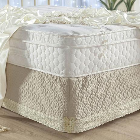 Saia Cama Casal King Royalle Box Luxo Microfibra Acabamento em Guipir - Palha - Decorativa Menor preço em Saia Cama Casal King Royalle Box Luxo Microfibra Acabamento em Guipir - Palha - Decorativa