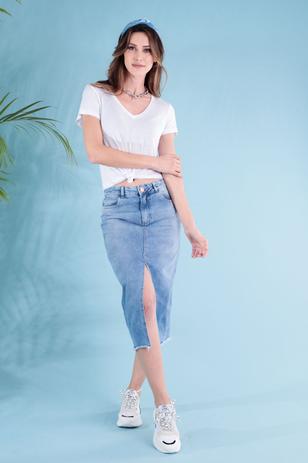 saia jeans com abertura frontal