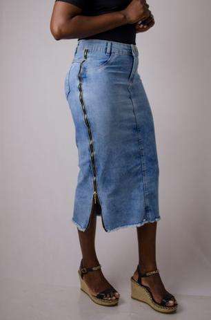 Saia jeans longa evangelica botoes frontal moda cristã comportada - R$  104.90, cor Azul (midi) #59248, compre agora | Shafa