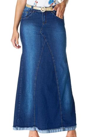 jardineira jeans feminina saia longa