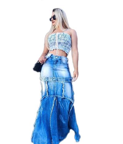 saia jeans destroyed longa