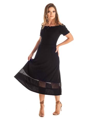 Saia Midi Detalhe Tela Preto - Nolita Menor preço em Saia Midi Detalhe Tela Preto - Nolita