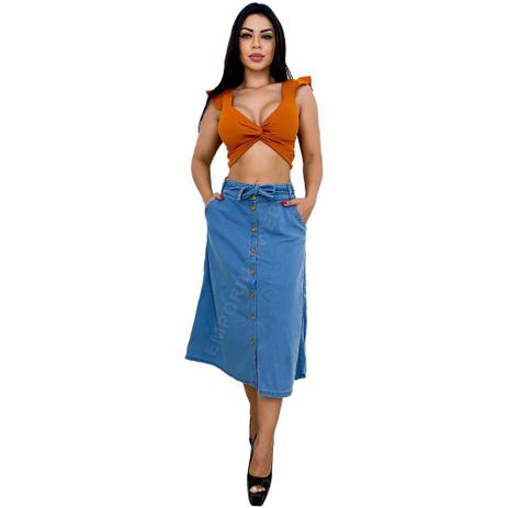 saia jeans midi com botões