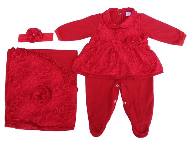 Saída de Maternidade Menina Macacão Com Renda Cor Vermelho - Whoshop é ruim? Saída de Maternidade Menina Macacão Com Renda Cor Vermelho - Whoshop é boa?