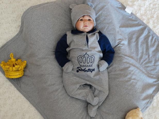 Menor preço em Saída De Maternidade Menino Príncipe Cinza e Marinho 04 Peças - Casa E Baby Cia