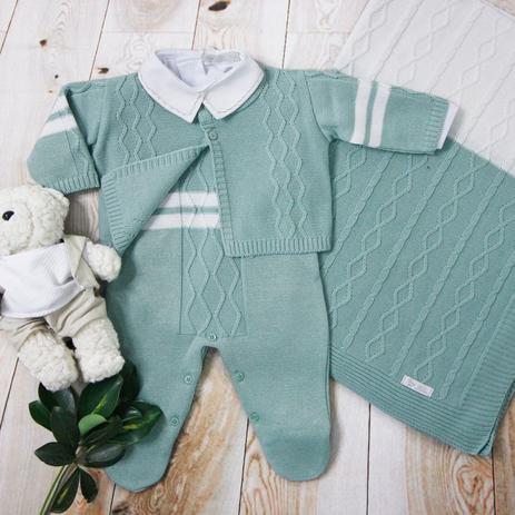 Saída de Maternidade Tricot Listra Manga Verde - Kit com Manta - Lilibee Menor preço em Saída de Maternidade Tricot Listra Manga Verde - Kit com Manta - Lilibee