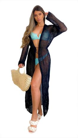 Saída De Praia Longa Kimono Feminino Tricot Verão Moda - EUC STORE Menor preço em Saída De Praia Longa Kimono Feminino Tricot Verão Moda - EUC STORE