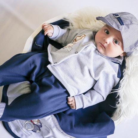 Saida Maternidade Manga Longa 3 Peças Malha e Tricoline Marinho e Cinza Cachorrinho Xadrez - Tieloy baby é boa?