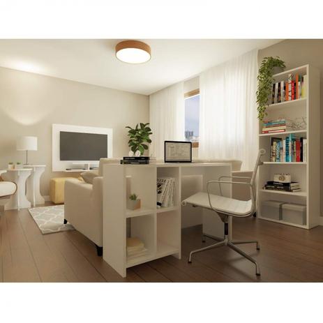 Sala de Estar Completa com Painel, 2 Mesas Laterais e Escritório Integrado Rio Siena Móveis Branco Menor preço em Sala de Estar Completa com Painel, 2 Mesas Laterais e Escritório Integrado Rio Siena Móveis Branco