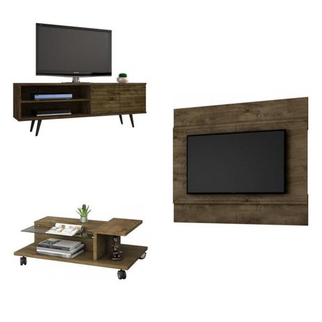 Sala de Estar Completa MadeiraMadeira com Mesa, Rack e Painel 376359 Marrom - Móveis bechara Menor preço em Sala de Estar Completa MadeiraMadeira com Mesa, Rack e Painel 376359 Marrom - Móveis bechara