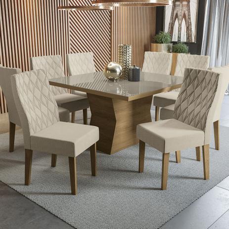 Sala de Jantar Conjunto de Mesa Tília 1,30x1,30m com 8 cadeiras e Tampo de Vidro Kappesberg Menor preço em Sala de Jantar Conjunto de Mesa Tília 1,30x1,30m com 8 cadeiras e Tampo de Vidro Kappesberg