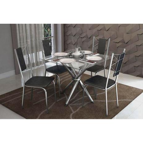 Sala de Jantar Kappesberg Volga 90cm+4 Cadeiras Cromad/Preto Menor preço em Sala de Jantar Kappesberg Volga 90cm+4 Cadeiras Cromad/Preto