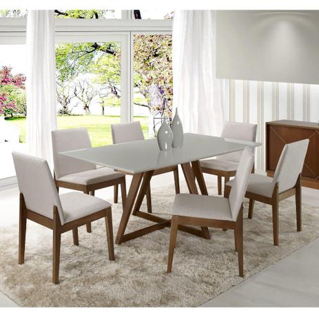 Menor preço em Sala de Jantar Lizzi 1,60 com 6 Cadeiras - Branco/Castanho Claro - Casatema