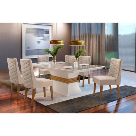 Sala De Jantar Lucy 180 Tampo MDF Vidro Com 6 Cadeiras Safira Rufato Menor preço em Sala De Jantar Lucy 180 Tampo MDF Vidro Com 6 Cadeiras Safira Rufato