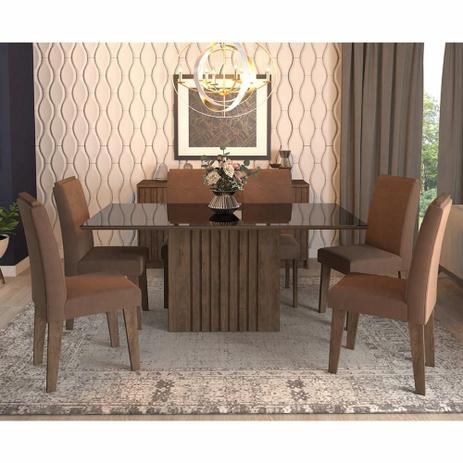 Sala Jantar Ana 180 Cm x 90 Cm Com 6 Cadeiras Tais C/Moldura Marrocos/Preto/Chocolate - Cimol Menor preço em Sala Jantar Ana 180 Cm x 90 Cm Com 6 Cadeiras Tais C/Moldura Marrocos/Preto/Chocolate - Cimol