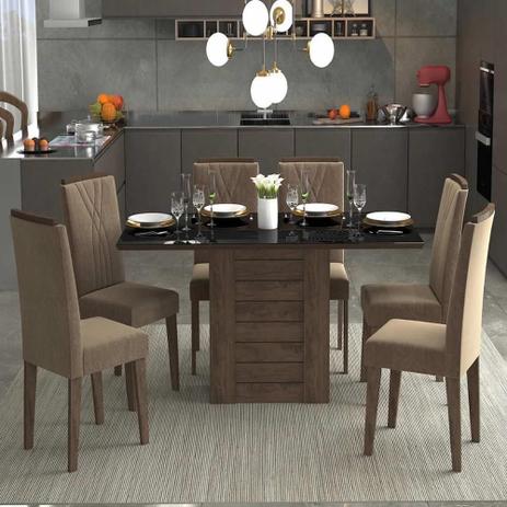 Sala Jantar Rafaela 180cm x 90cm Com 6 Cadeiras Nicole Marrocos/Preto/Pluma - Cimol Menor preço em Sala Jantar Rafaela 180cm x 90cm Com 6 Cadeiras Nicole Marrocos/Preto/Pluma - Cimol