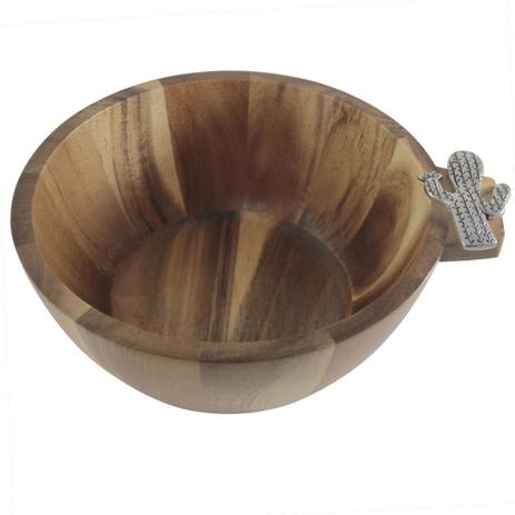 Saladeira de Madeira Acácia Bowl 25cm Detalhe Cacto em Zamac - Bon gourmet Menor preço em Saladeira de Madeira Acácia Bowl 25cm Detalhe Cacto em Zamac - Bon gourmet