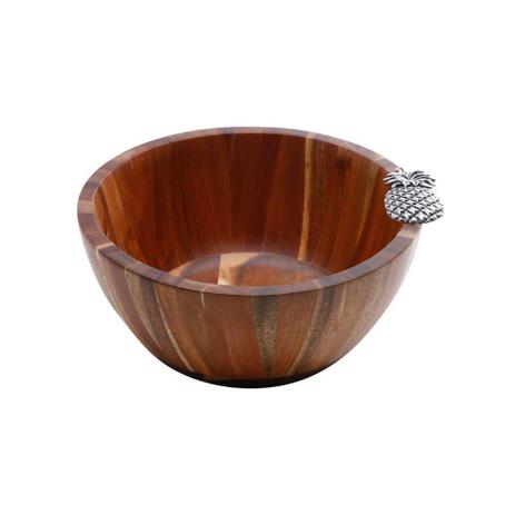 Saladeira de Madeira Acácia com Detalhe Abacaxi em Zamac 25x11cm - Bon Gourmet Menor preço em Saladeira de Madeira Acácia com Detalhe Abacaxi em Zamac 25x11cm - Bon Gourmet