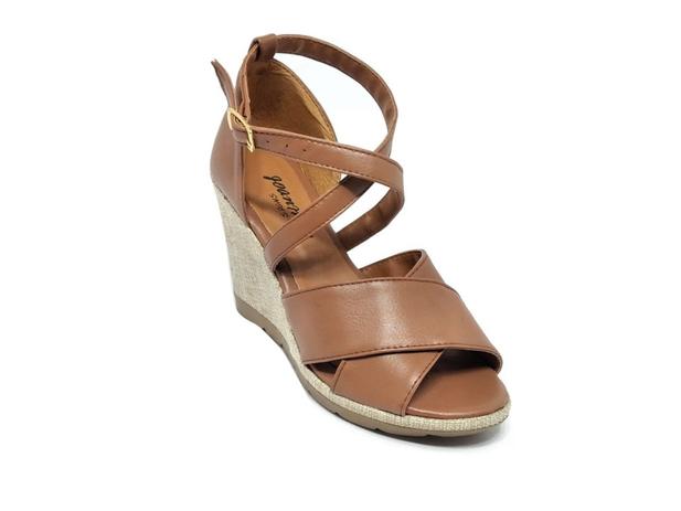 Sandália Anabela Caramelo Salto Plataforma Tiras Cruzadas - Joaninha Shoes  - Sandália Feminina - Magazine Luiza