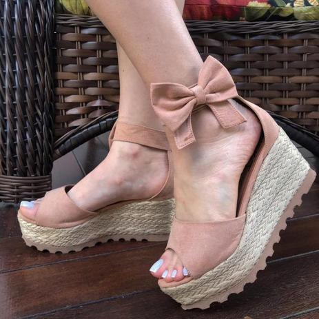 Sandália Feminina Flatform Nude Laço Camurça Suede - V\u0026T - Sandália  Feminina - Magazine Luiza