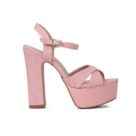 sandalia rosa salto grosso