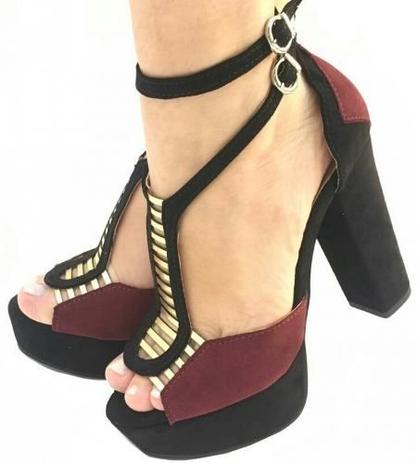 Sandália Gladiadora Pata Salto Alto Grosso Marsala Vinho - Calçados Etc - Sandália Feminina - Magazine Luiza