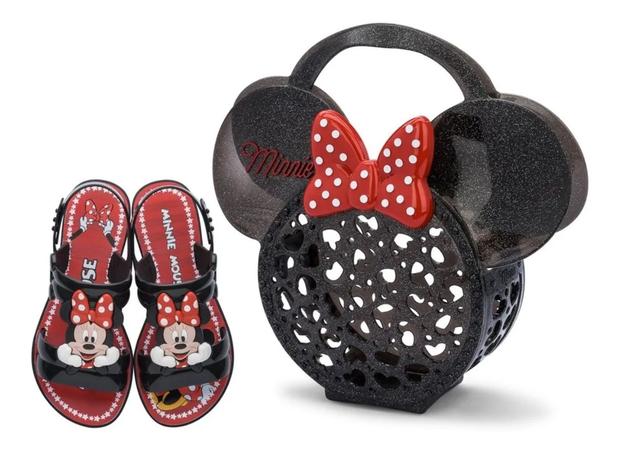 Sandália Infantil Minnie Mouse Show Bag Grendene 22167 - Cor:Preto/Vermelho  - Tamanho:32/33 - Sandália Infantil - Magazine Luiza