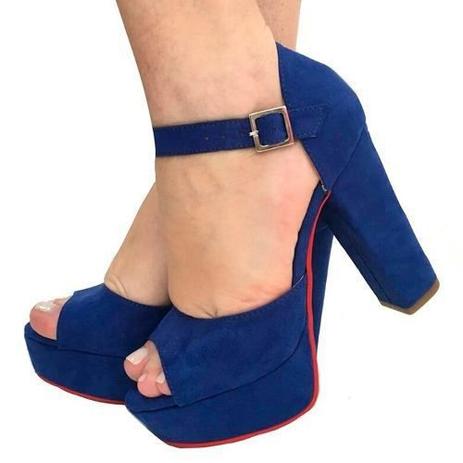 sandalia salto grosso azul royal
