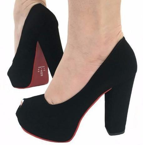 sandalia peep toe meia pata salto grosso
