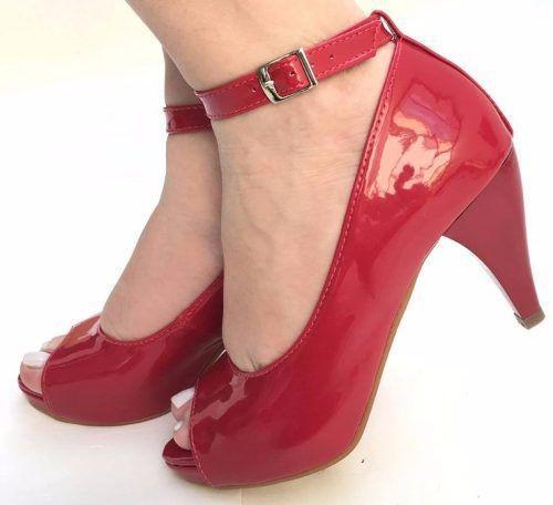 peep toe meia pata salto médio