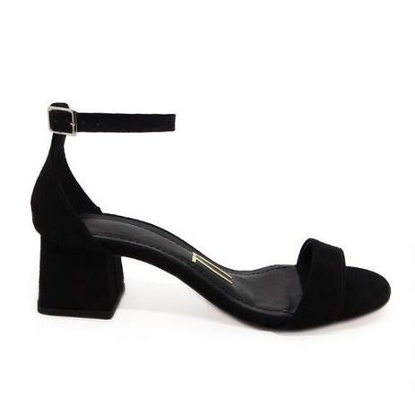 sandalia preta salto baixo grosso