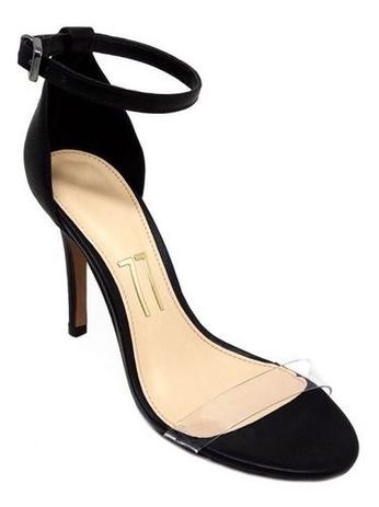 sandalia preta com tira transparente