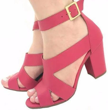 sandalia rosa pink salto grosso