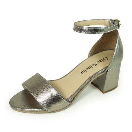 sandalia prata envelhecida salto grosso