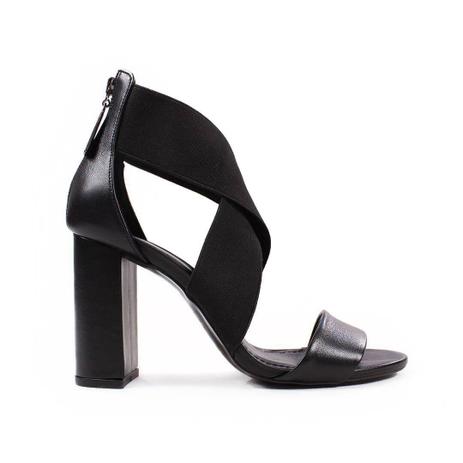 Sandália Salto Grosso Alto Preta Couro com Elástico - 34 - Positano -  Sandália Feminina - Magazine Luiza