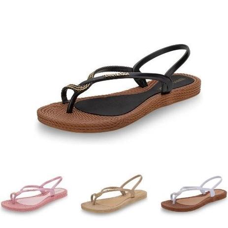 Sandália Rasteira Terra \u0026 Água Feminina 260600 Linho/Caramelo em Promoção |  Ofertas na Americanas