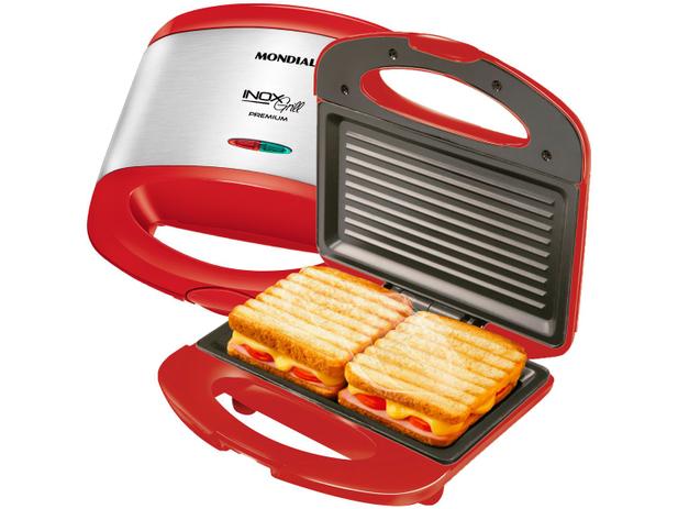 Sanduicheira/Grill Mondial Premium S-19 - Vermelho e Inox 800W Antiaderente