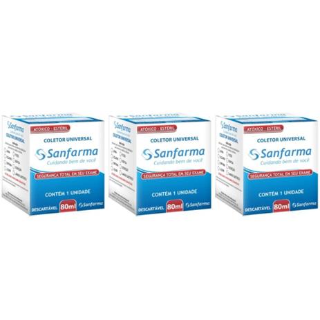 Sanfarma Estéril Coletor Universal Caixa 80ml C/1 (Kit C/03) Menor preço em Sanfarma Estéril Coletor Universal Caixa 80ml C/1 (Kit C/03)