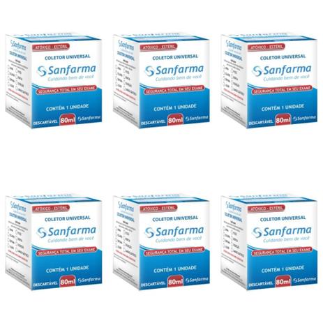 Sanfarma Estéril Coletor Universal Caixa 80ml C/1 (Kit C/06) Menor preço em Sanfarma Estéril Coletor Universal Caixa 80ml C/1 (Kit C/06)