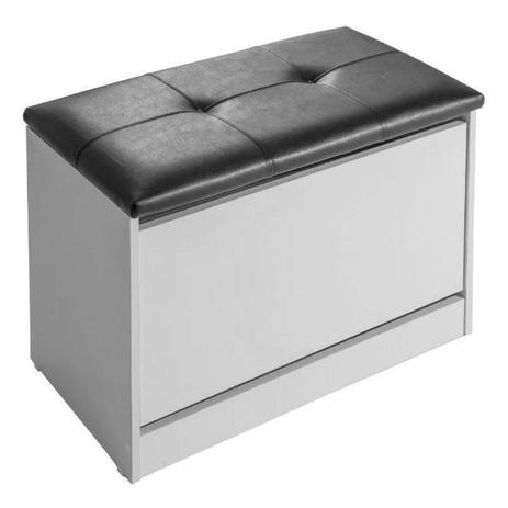 Sapateira Puff Bau Versatile Premium Luxo Até 12 Pares Branco - Estofado Preto - Outlet das Fábricas Menor preço em Sapateira Puff Bau Versatile Premium Luxo Até 12 Pares Branco - Estofado Preto - Outlet das Fábricas