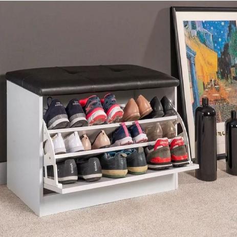 Sapateira Puff Bau Versatile Premium Luxo Até 12 Pares Preto - Outlet Das Fábricas Menor preço em Sapateira Puff Bau Versatile Premium Luxo Até 12 Pares Preto - Outlet Das Fábricas