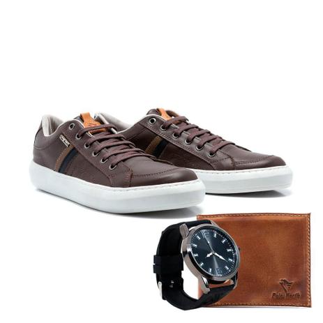 Sapatênis Polo North Masculino Couro + Carteira + Relógio - Kit Masculino -  Magazine Luiza