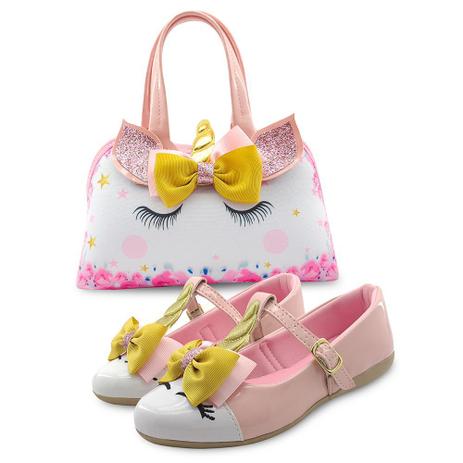 Sapatilha Gatatuya Infantil Unicórnio com Bolsinha Laço Branco/Rosa Menina Menor preço em Sapatilha Gatatuya Infantil Unicórnio com Bolsinha Laço Branco/Rosa Menina