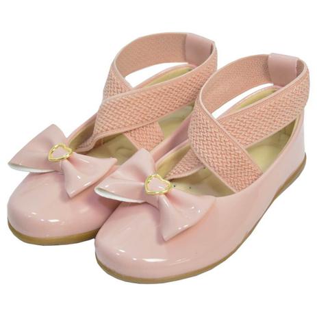 Sapato Infantil Napa Rosa Bailarina Laço Duplo