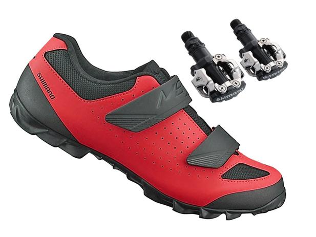 Sapatilha Mtb Ciclismo Shimano ME1 Vermelha + Pedal Shimano M520 Menor preço em Sapatilha Mtb Ciclismo Shimano ME1 Vermelha + Pedal Shimano M520