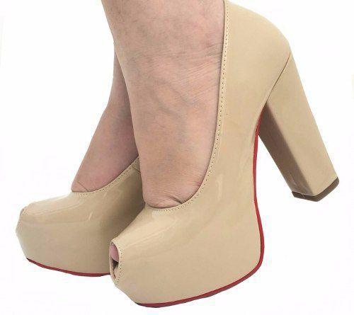Sapato Bico Aberto Peep Toe Salto Grosso Alto Pata Nude - Calçados Etc - Peep Toe - Magazine Luiza