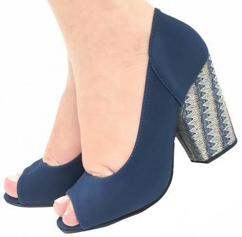 sapato salto grosso azul marinho