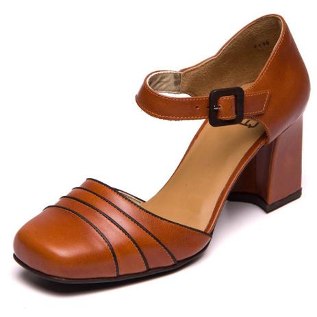 Sapato Feminino Em Couro Laranja Papaya / Cafe - Sophia 5986 - Loja Mzq - Calçados Femininos - Magazine Luiza