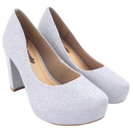 Sapato Festa Gliter Prata Plataforma Salto Médio - 68030 - Durval Calçados