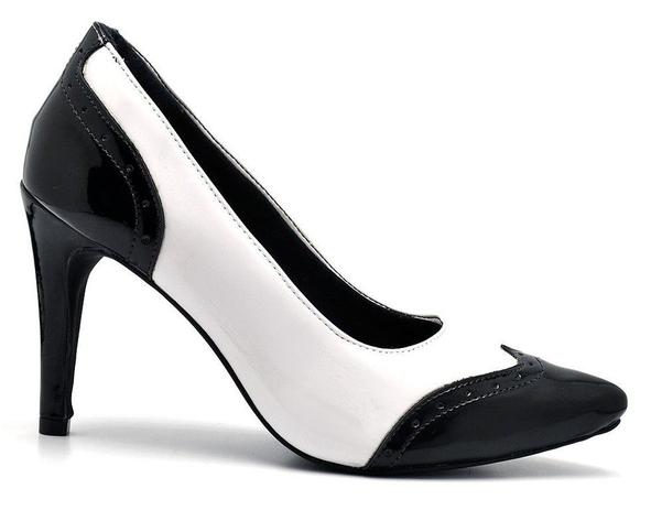 Sapato Retrô Feminino Em Couro Preto Com Acabamento Caramelo - Hoover